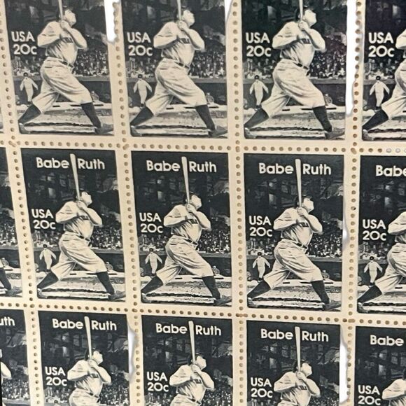 Vintage MNH Scott BABE RUTH MNH 20 Cent Sheet of Stamps Scott #2046 - Picture 2 of 2
